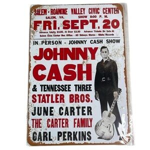 Vintage Vibe NWT Johnny Cash Show Tin Metal Sign Red White Black Rusty